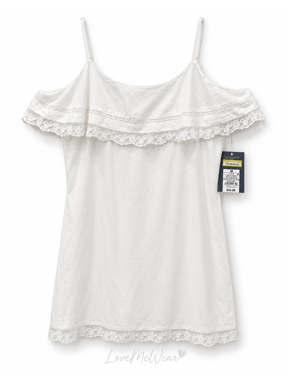 Universal Thread White Lace Trim Cold Shoulder Linen Dress Top Size M
